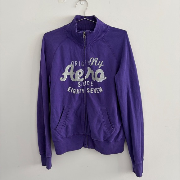 Aeropostale Tops - Aeropostale Womens XL Purple Full Zip Track Jacket Graphics Eighty Seven